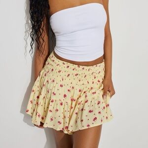 Garage Smocked Mini Floral Skirt Skort Yellow Pink Flowers